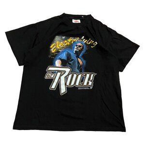 VTG Y2K WWE WWF The Rock Electrifying Letters T-Shirt Black Size XL